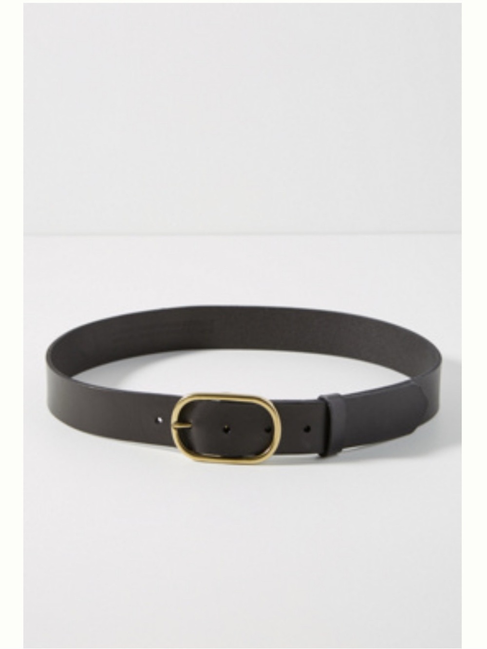 Anthropologie Black Leather Belt with Gold Oval Buckle, 2X New